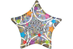 Foil Balloon - Shape - Star - "HAPPY Birthday" - Stars - 45 cm